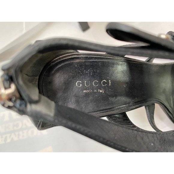 Gucci Leather Gladiator Heels EU Size 38 Black Sigourney Stiletto Platform Women - Picture 8 of 10